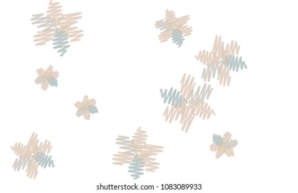 Many Embroidered Violet and Blue Flowers of Different Size on White Background