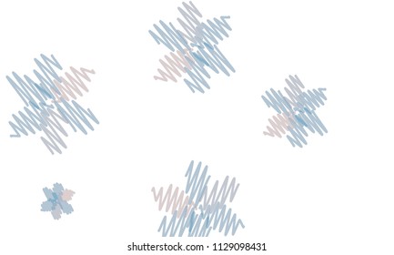 Many Embroidered Violet and Blue Flowers of Different Size on White Background