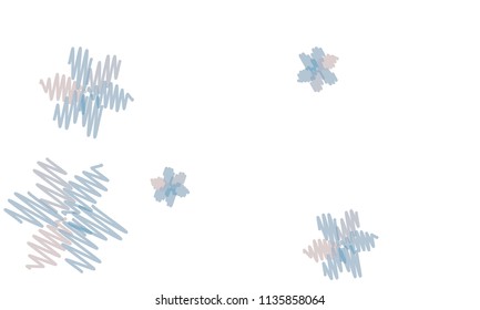 Many Embroidered Violet and Blue Flowers of Different Size on White Background