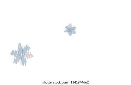 Many Embroidered Violet and Blue Flowers of Different Size on White Background