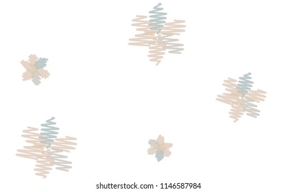 Many Embroidered Violet and Blue Flowers of Different Size on White Background