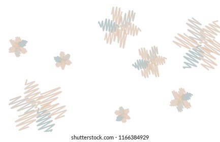 Many Embroidered Violet and Blue Flowers of Different Size on White Background