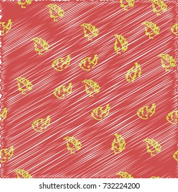 Many Embroidered Yellow Leaves on Red Background