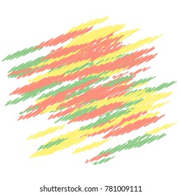 Many Embroidered Yellow, Red and Green Hexagons on White Background