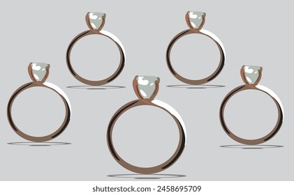 Many engagement rings on empty background