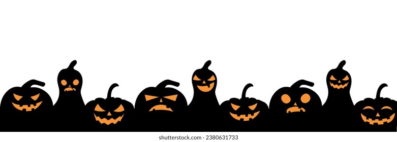 Muchas calabazas malvadas de Halloween con fondo blanco