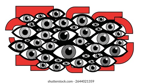 Many Eyes Watching From A Geometric Red Design Are A Little Spooky