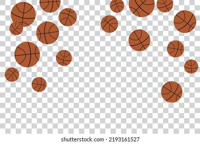 Many Falling Basket Ball On Transparent Background. Vector Illustration
