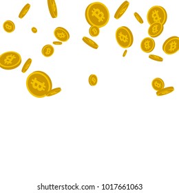 Many Falling Bitcoin Isolated On Transparent Background. Vector