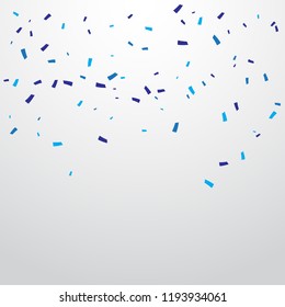 Many Falling Blue Confetti Isolated On White Background. Vector