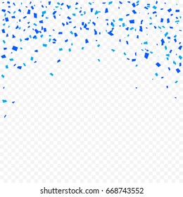 Many Falling Blue Confetti On Transparent Background. Celebration & Party. Vector