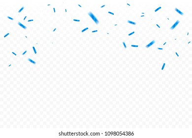 Many Falling Blue Tiny Confetti On Transparent Background. Vector