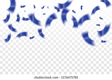Many Falling Blue Tiny Confetti On Tramsparent Background. Celebration Banner. Vector