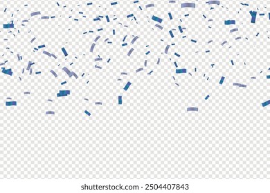 Many Falling Blue Tiny Confetti for Celebration Event and Party Background, Blue ribbons with confetti isolated on white background. illustration of holidays, party, on centre isolated on Transparent.