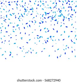 Many Falling Blue Tiny Confetti On White Background. Vector