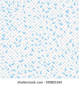 Many Falling Blue Tiny Confetti Isolated On Transparent Background. Vector