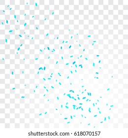 Many Falling Blue Tiny Confetti Isolated On Transparent Background. Vector