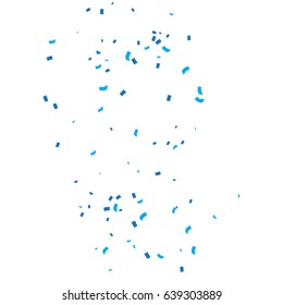 Many Falling Blue Tiny Confetti On White Background. Explosion. Vector
