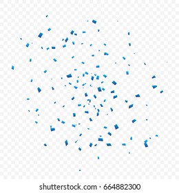 Many Falling Blue Tiny Confetti On Transparent Background. Celebration Event & Party. Vector