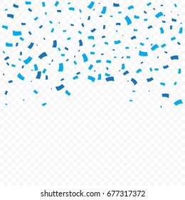 Many Falling Blue Tiny Confetti On Transparent Background. Vector