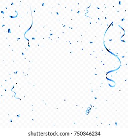 Many Falling Blue Tiny Confetti For  Celebration Event And Party Background. Vector
