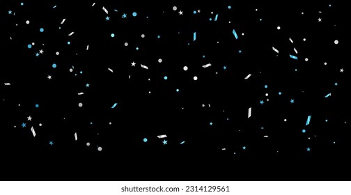 Many Falling Blue and white Tiny Confetti isolated On Black Background. Celebration Event and Party. Multicolored. Vector