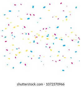 Many Falling Bright Colorful Tiny Confetti Isolated On White Background. Vector