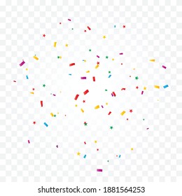 Many falling colorful confetti isolated on transparent background. Celebration banner. Vector