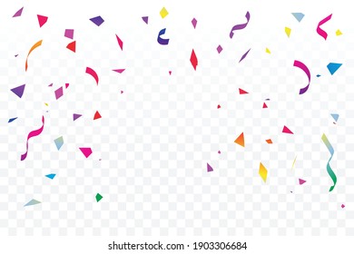 Many falling colorful confetti isolated on transparent background. Celebration banner. Vector