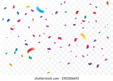 Many falling colorful confetti isolated on transparent background. Celebration banner. Vector