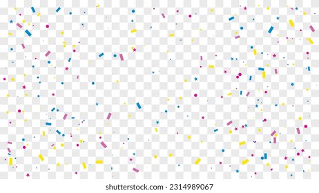 Many falling colorful confetti isolated on transparent background. Celebration banner. Vector