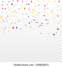 Many Falling Colorful Confetti Isolated On Transparent Background. Vector. Multi colored