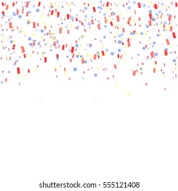 Many Falling Colorful Confetti On White Background. Vector