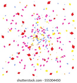 Many Falling Colorful Confetti On White Background. Vector