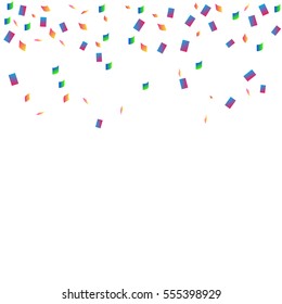 Many Falling Colorful Confetti On White Background. Vector