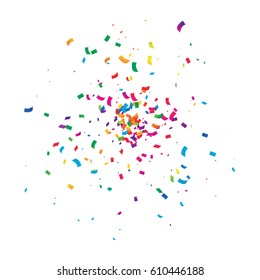 Many Falling Colorful Confetti On White Background. Vector