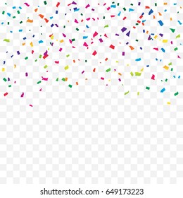 Many Falling Colorful Confetti On Transparent Background. Vector. Celebration. Multicolored