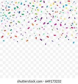Many Falling Colorful Confetti On Transparent Background. Vector. Celebration. Multicolored