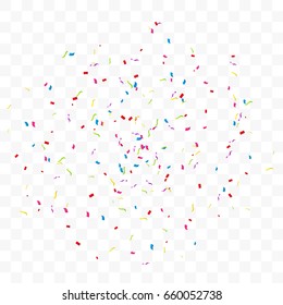 Many Falling Colorful Confetti On White Background. Vector Illustration