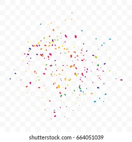 Many Falling Colorful Confetti On Transparent Background. Celebration Event & Party. Vector