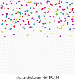 Many Falling Colorful Confetti On Transparent Background. Celebration Event & Party. Vector