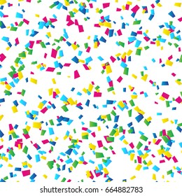 Many Falling Colorful Confetti On White Background. Celebration Event & Party. Multicolored. Vector