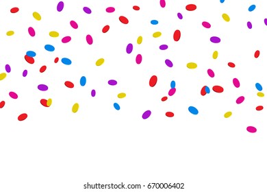 Many Falling Colorful Confetti On White Background. Celebration Event & Party. Vector