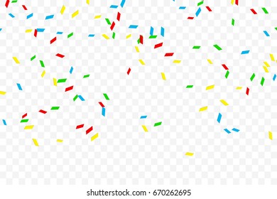 Many Falling Colorful Confetti On Transparent Background. Celebration Event and Birthday. Vector