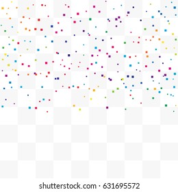 Many Falling Colorful Confetti Square Isolated On Transparent Background. Vector. Multi colored