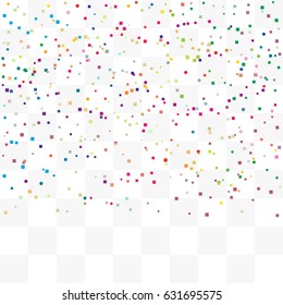 Many Falling Colorful Confetti Square Isolated On Transparent Background. Vector. Multi colored