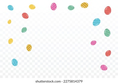 Many Falling Colorful Easter Egg On White Background. Vector