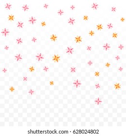 Many Falling Colorful Snowflakes Or Flowers On Transparent Background. Vector Illustration