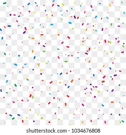 Many Falling Colorful Tiny Confetti Isolated On Transparent Background. Vector