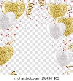 Many Falling Colorful Tiny Confetti And Ribbon Isolated On Transparent Background. Vector